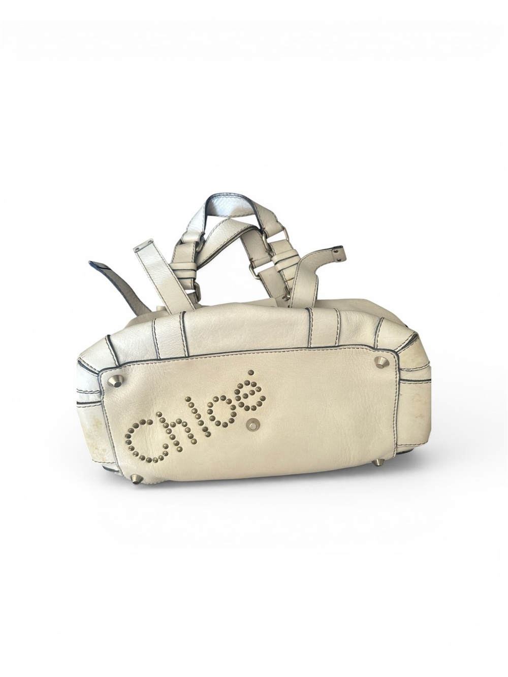 Chloé Ivory Studded Leather Shoulder Bag w/ silver hardware